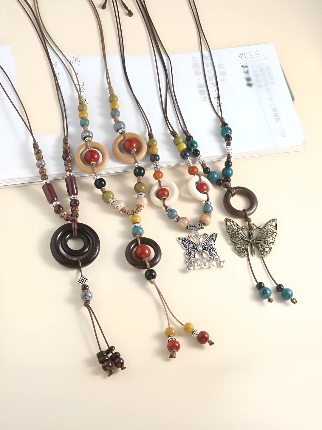 Women's long retro metal chain necklace with butterfly pendant