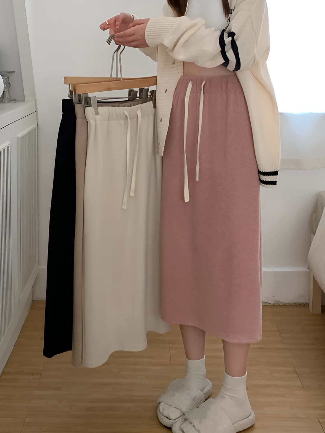 Women's A-line mid-length skirt 2026 spring, Korean style, high waist, loose fit, solid colour, casual style
