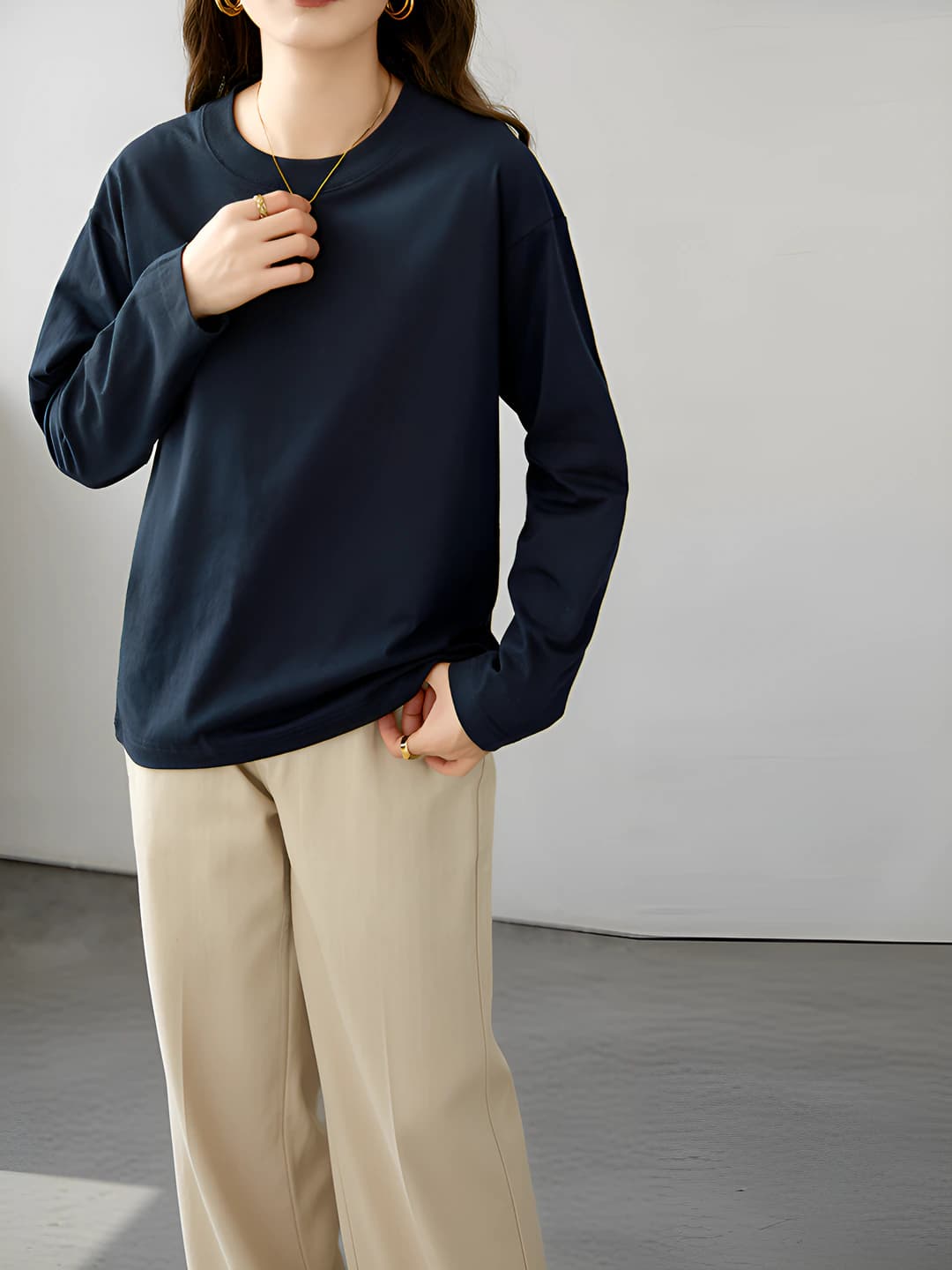Midnight Blue, crew neck, long sleeve