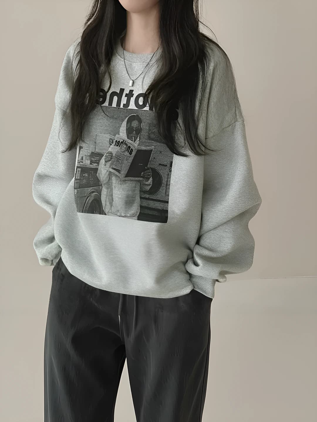 Women's sweatshirt, 4 colors, long sleeve, thin, fleece-lined, casual, Korean style, letters, winter 2026, spring-autumn, loose fit