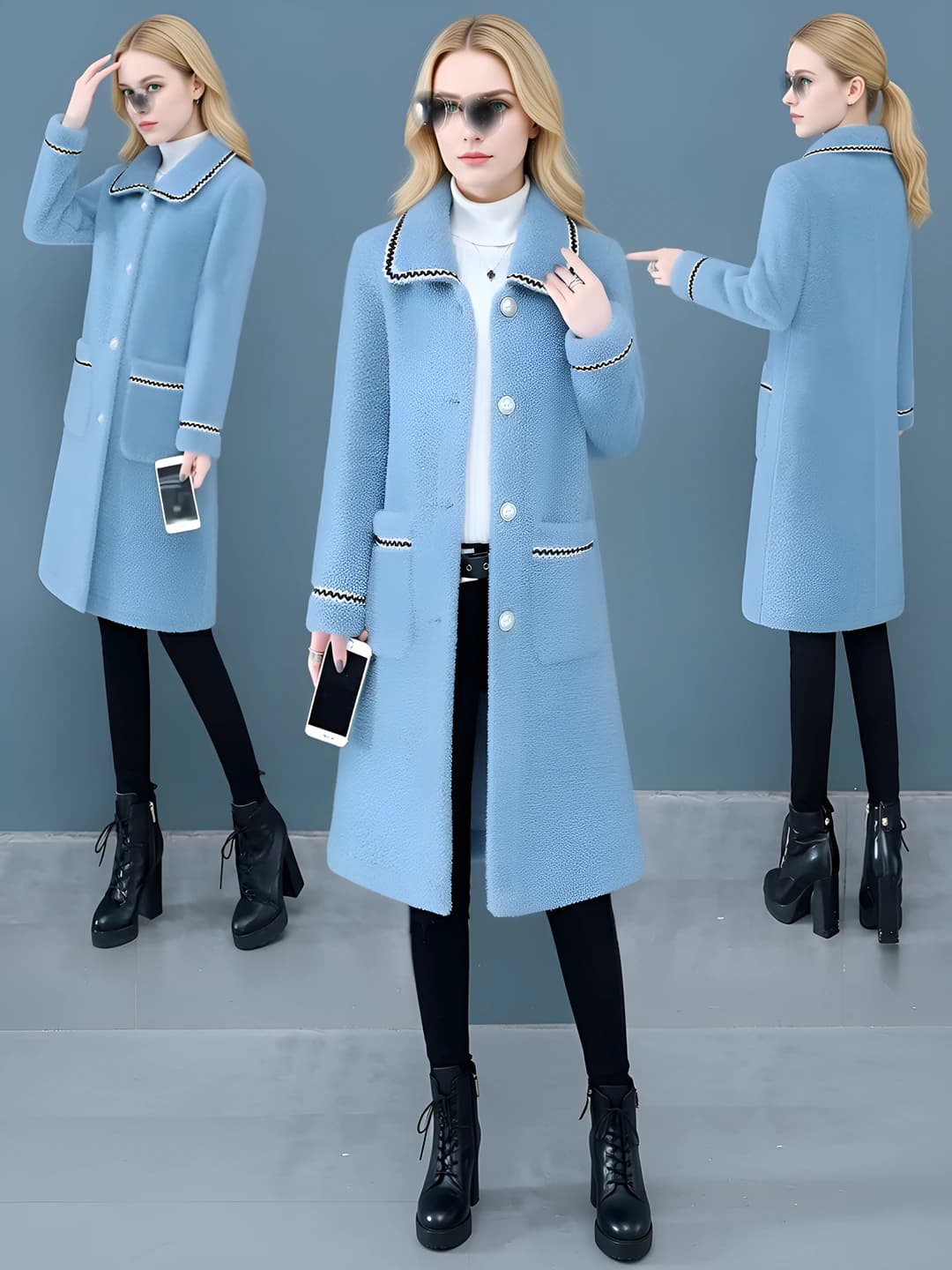 Ayollar uchun kuz-qish mavsumiga mo'ljallangan koreys uslubidagi uzun palto, bo'sh (oversize) kesim, bir rangli, qaytarma yoqa, uzun yeng, shamol o'tkazmaydigan