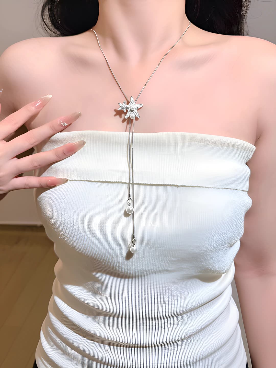 Women's long necklace in Korean style with sea stars and shells
