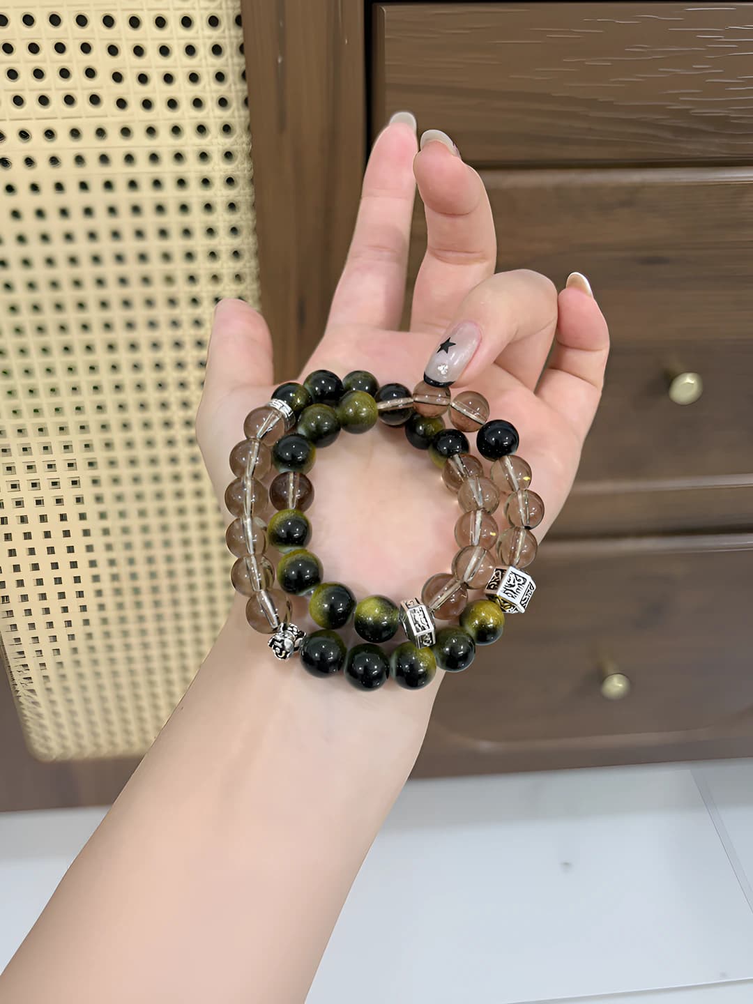 M1264 Double layer tea crystal, tiger eye