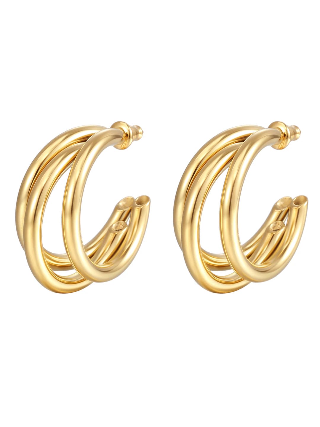 Women's gold stainless steel multi-layer C-shaped circle hoop earrings