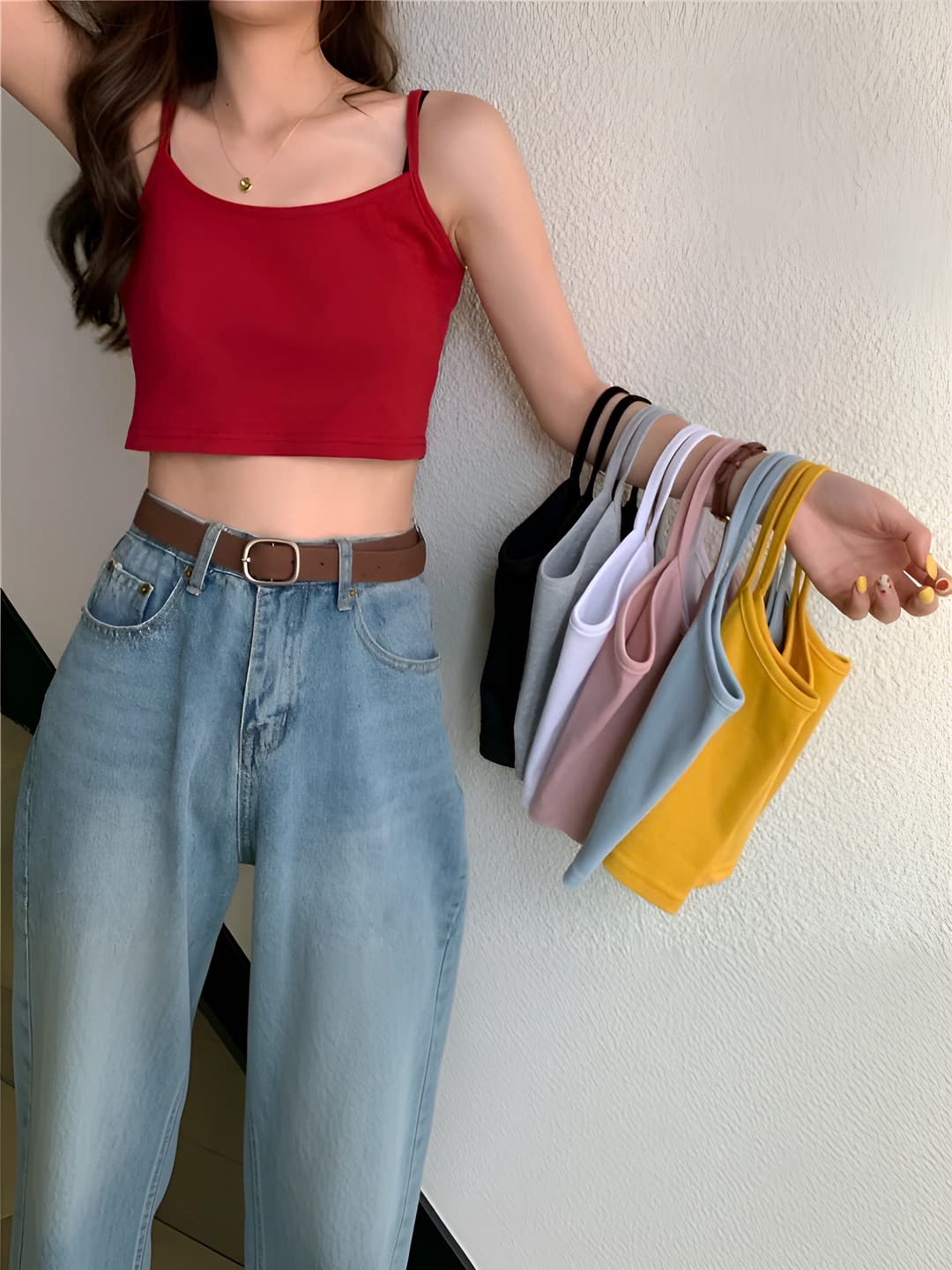 Women's summer Korean style slim fit solid colour cropped tank top