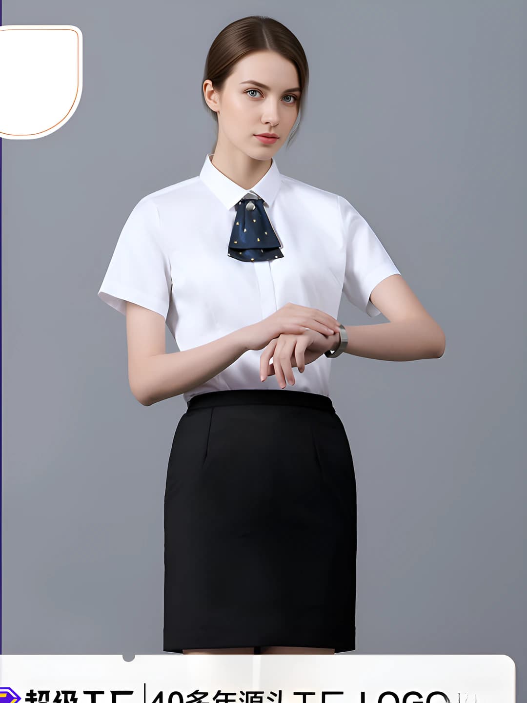Women's short sleeve shirt, slim fit, V-neck, solid colour, non-iron, 100% cotton