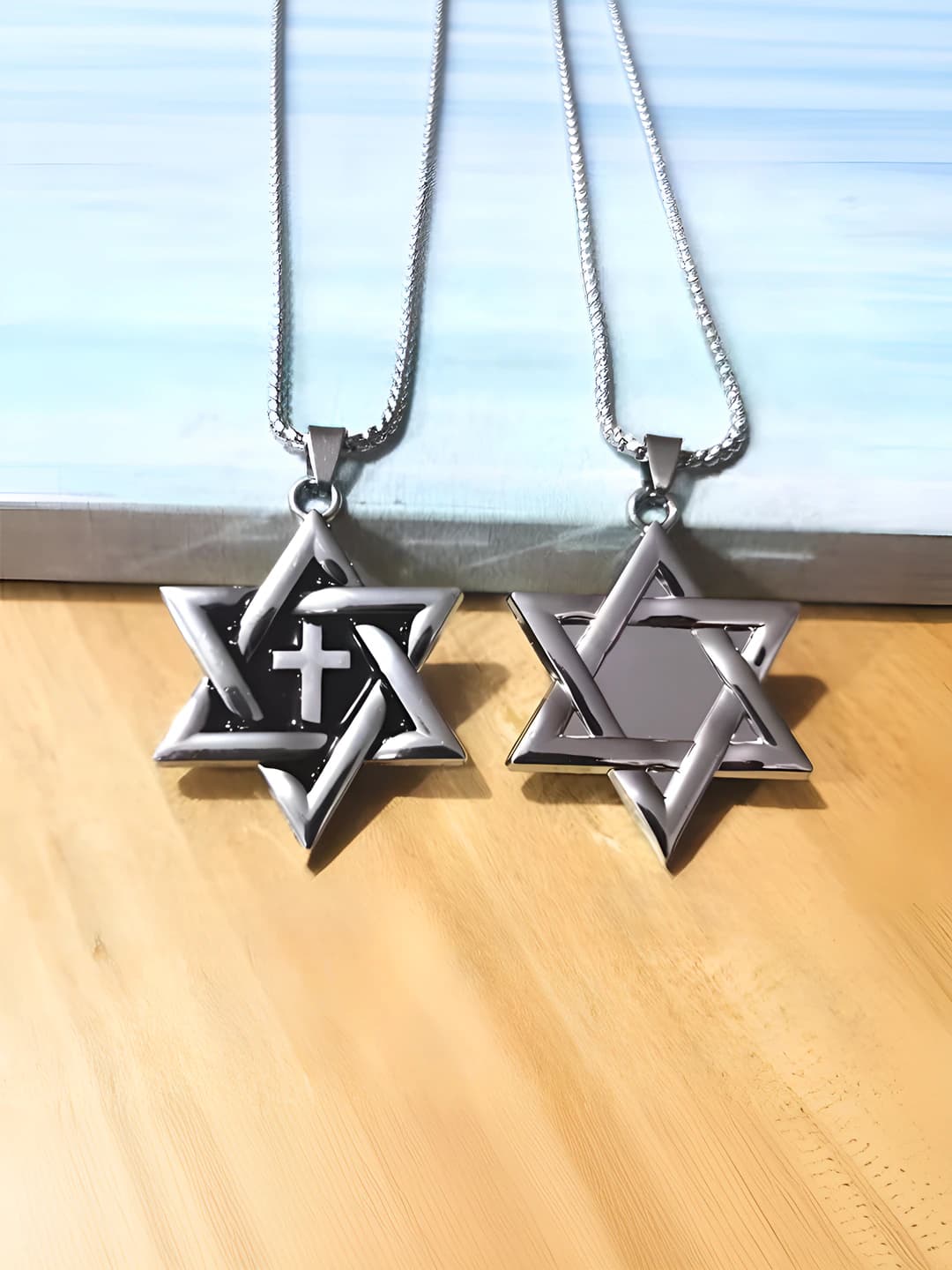 Star of David cross, 70 cm steel chain