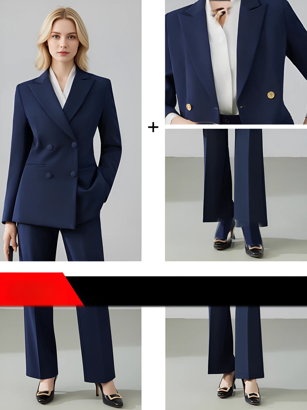 Navy Blazer + Slightly Flared Pants + White Shirt