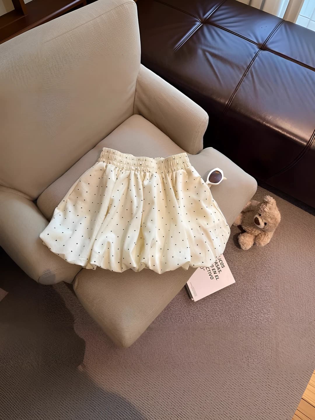 Women's summer high waist polka-dot A-line puff short skirt for petite, mini skirt, loose fit