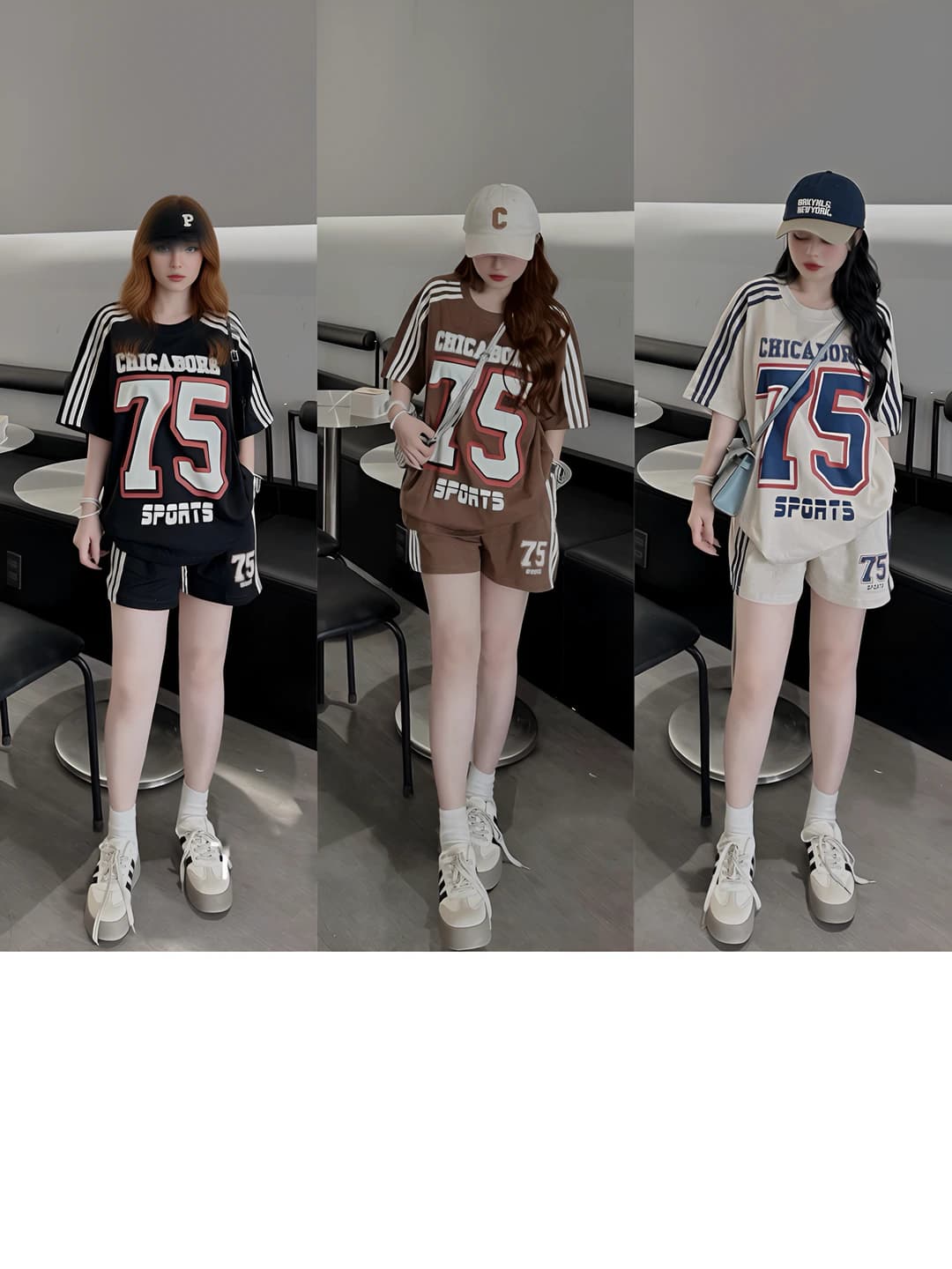 Women's summer casual set: loose fit short sleeve top and short shorts, printed, sports style, two-piece clothing set