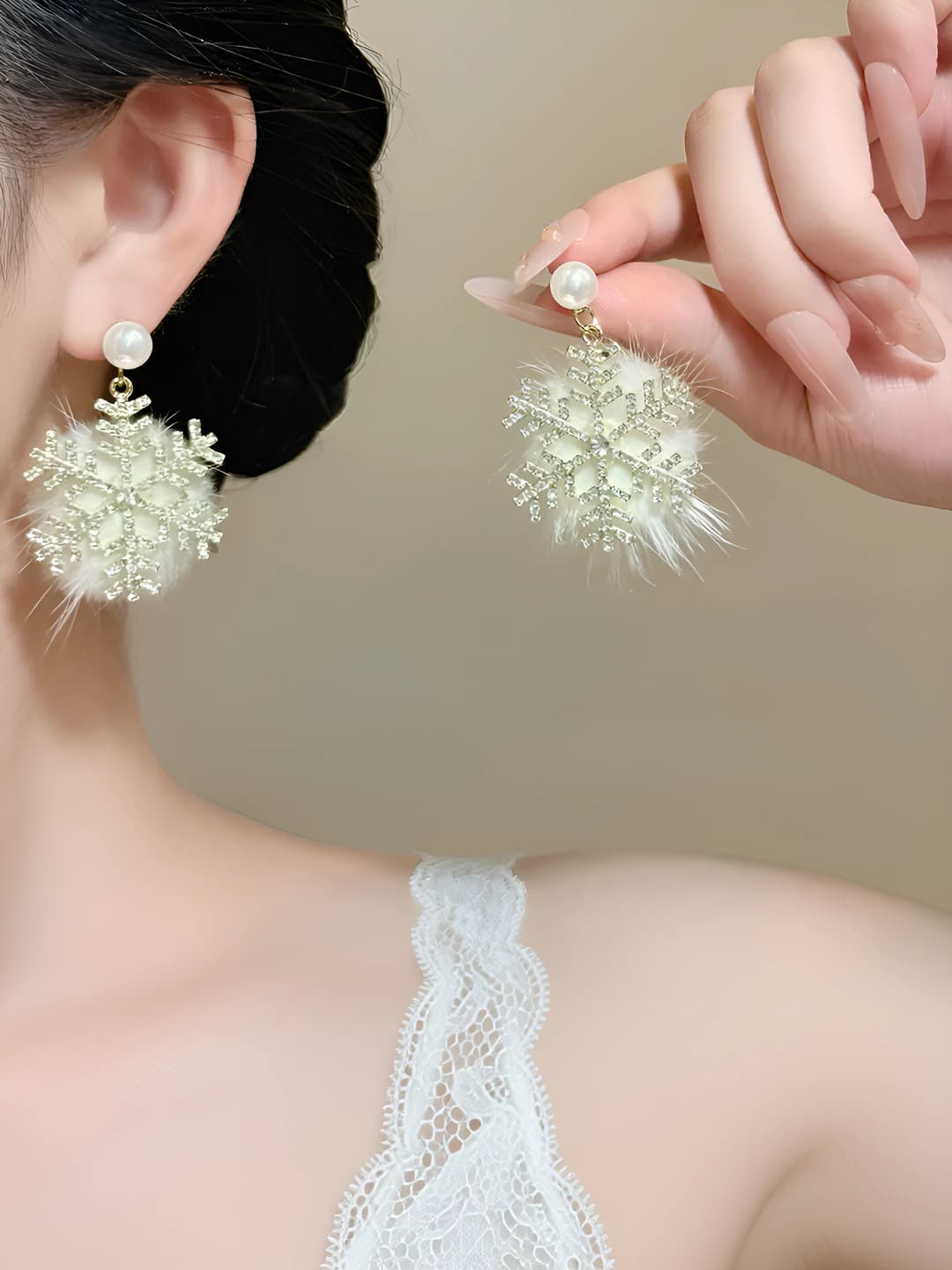 Women's soft snowflake earrings in Christmas style