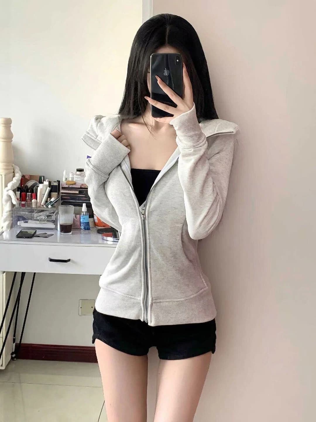 Women's 2026 spring-autumn sports casual hooded zip sweatshirt, slim fit