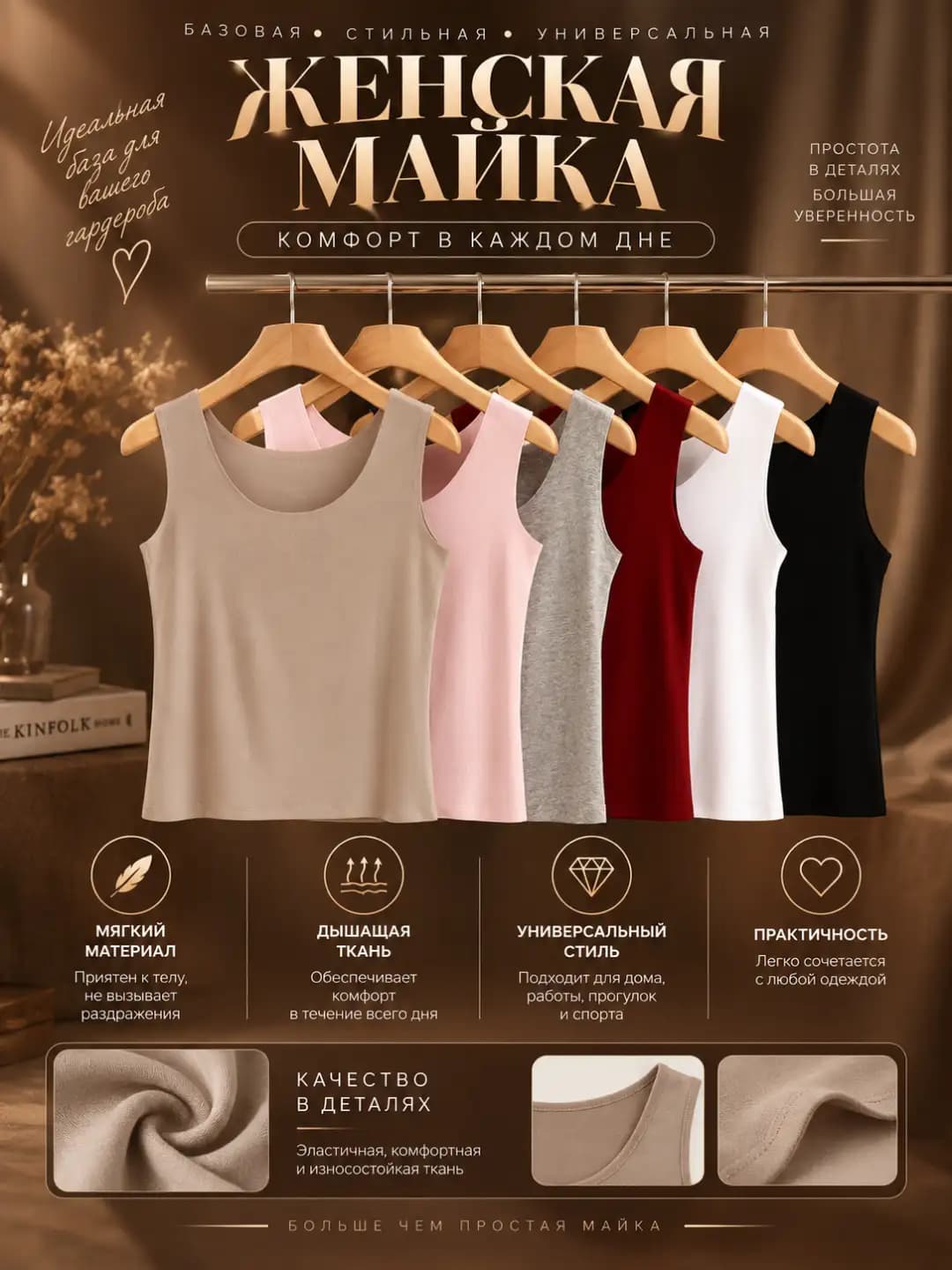 Women's summer sleeveless tank top, crew neck, slim fit, white