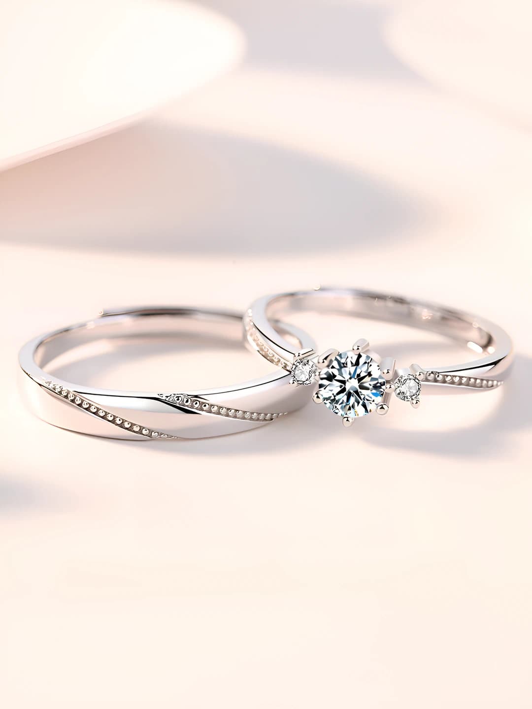 Couple's ring with moissanite, bronze base, crown shape, electroplated, luxury style