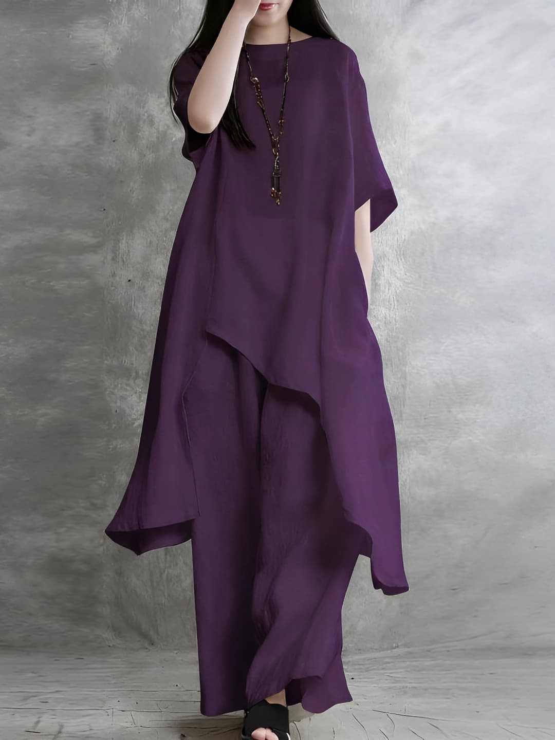 Women's sports casual set in Korean style: short sleeve t-shirt and trousers, plus size, O-neck, main fabric composition 50%-70%, main fabric composition 2 30%-50%, all-season