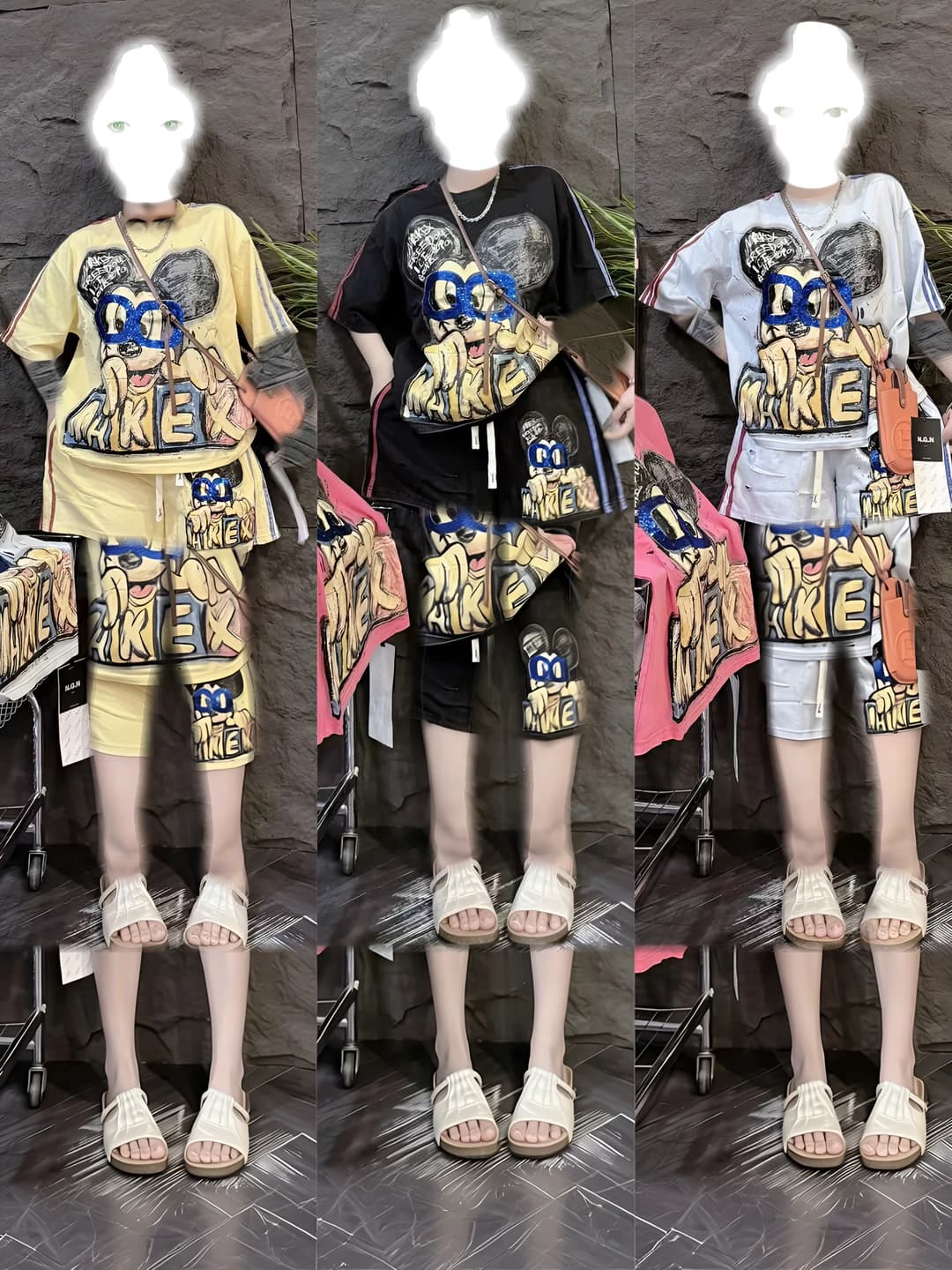 Women's t-shirt and short shorts set, loose fit, sports style, printed