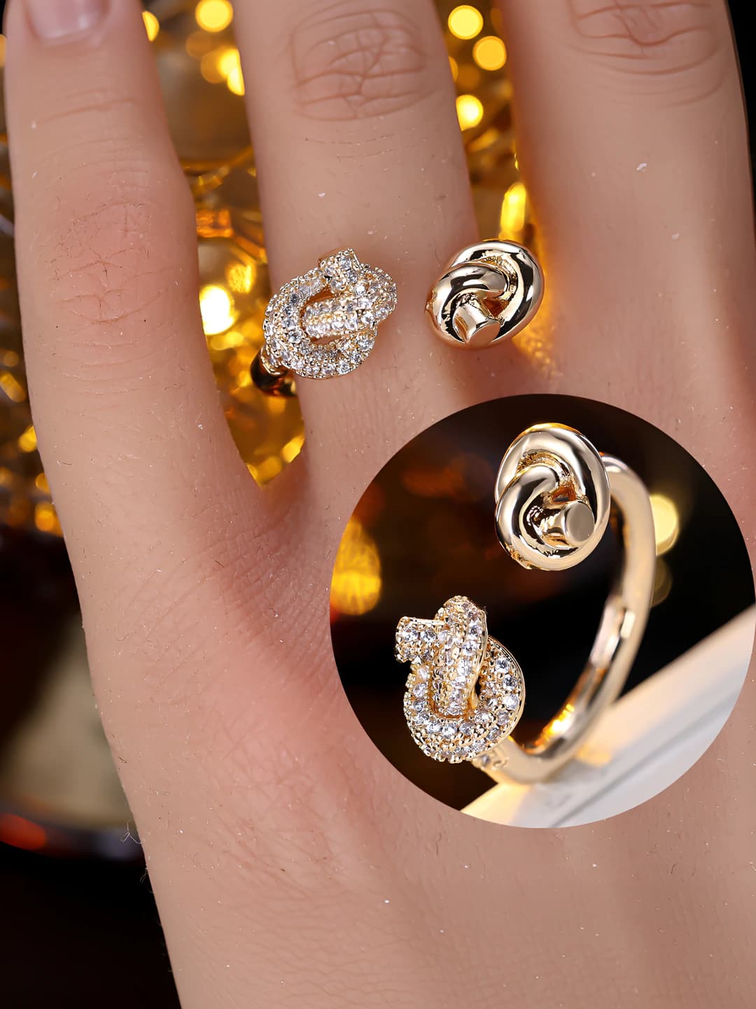 Women's adjustable knot ring with floral design in Korean style