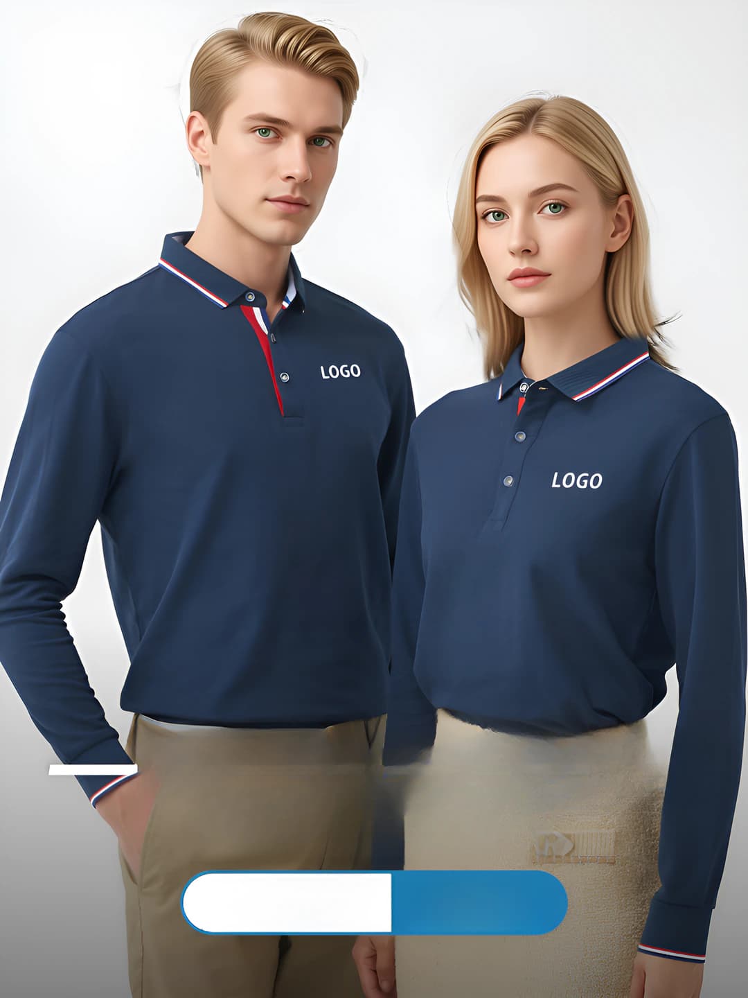Women's autumn business style long sleeve polo shirt, slim fit, lapel collar, contrast pattern, cotton fabric