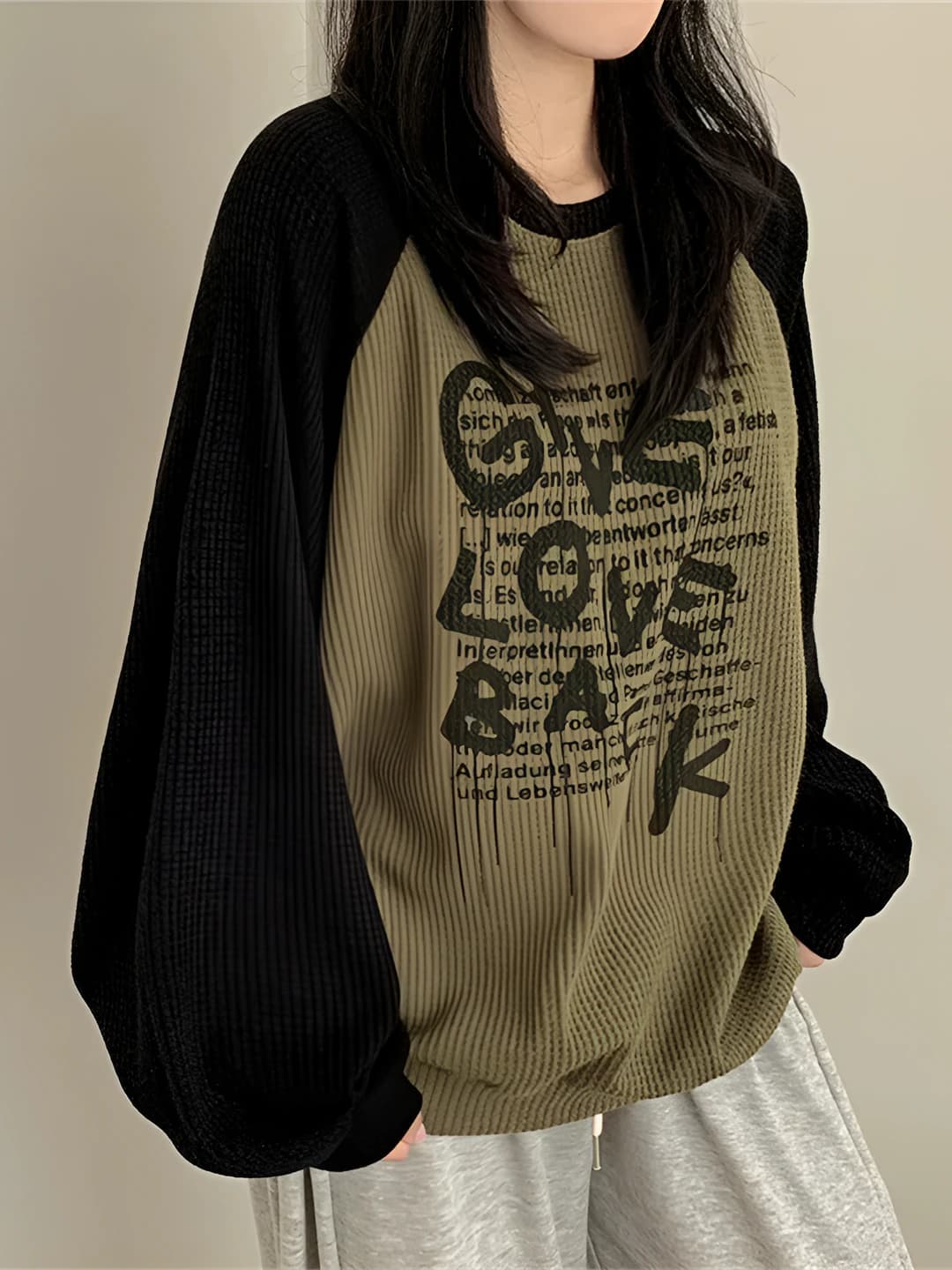 Women's casual plus size sweatshirt, loose fit, crew neck, long sleeve, printed, Korean style, autumn