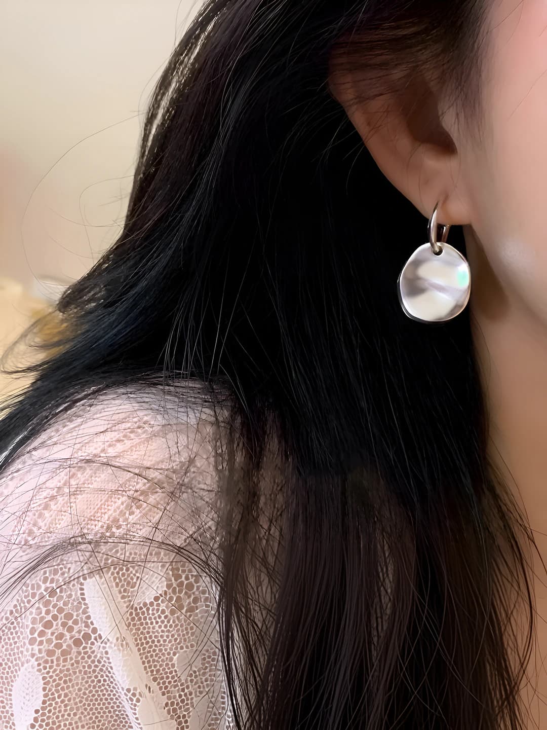 Women's silver Korean style geometric ring earrings