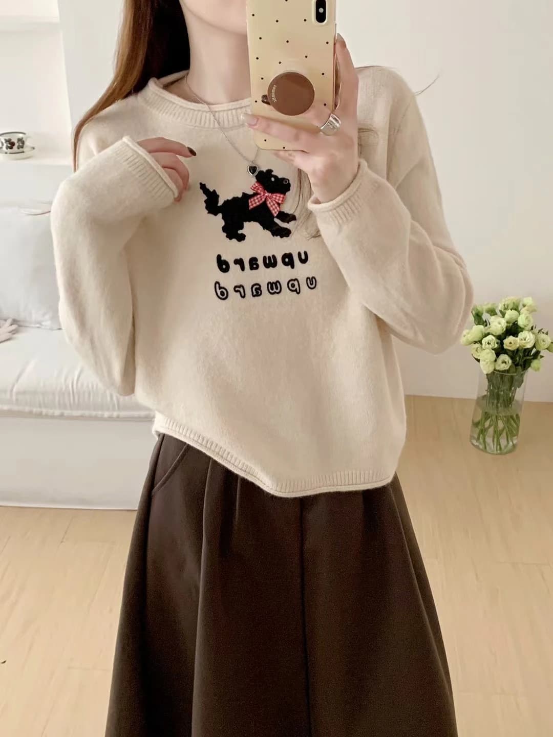 Women's crew neck, long sleeve, printed sweater, autumn-winter