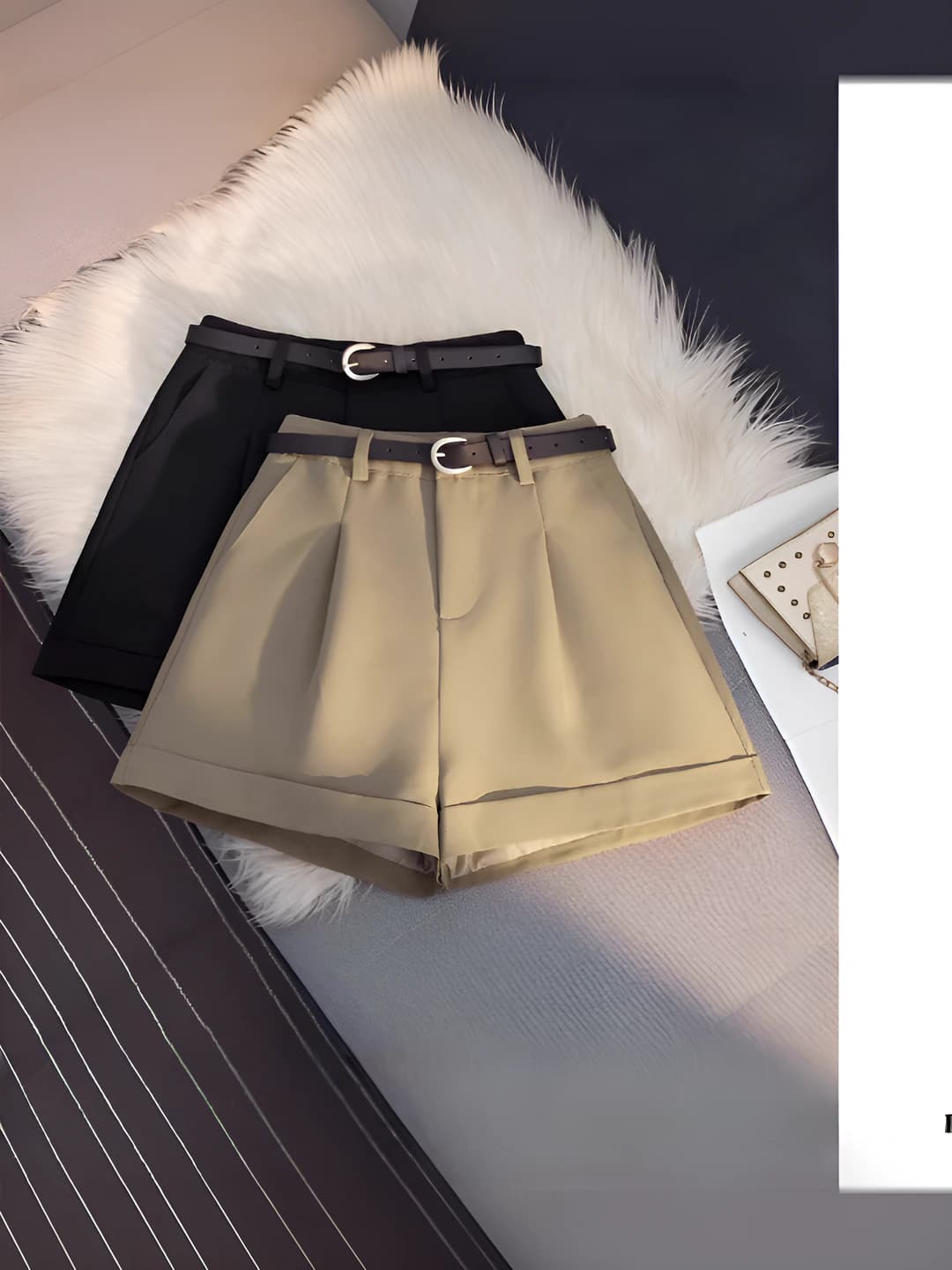 Women's 2026 summer casual shorts, high waist, A-line wide-leg trousers, blazer style workwear, with belt