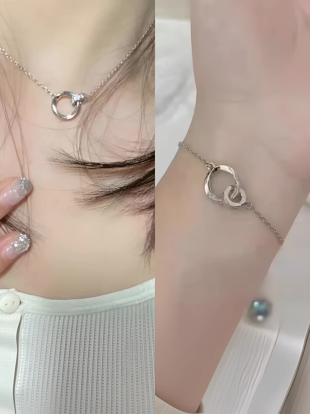 Women's Mobius ring chain, geometric double rings and letters, light luxury design