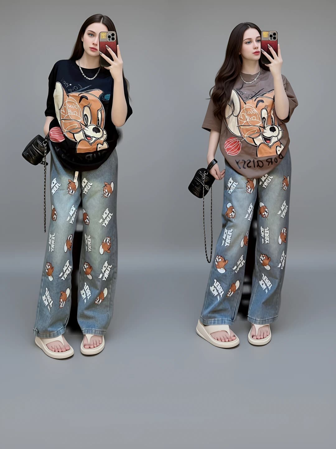 Women's summer casual set: printed short-sleeve top and wide-leg trousers