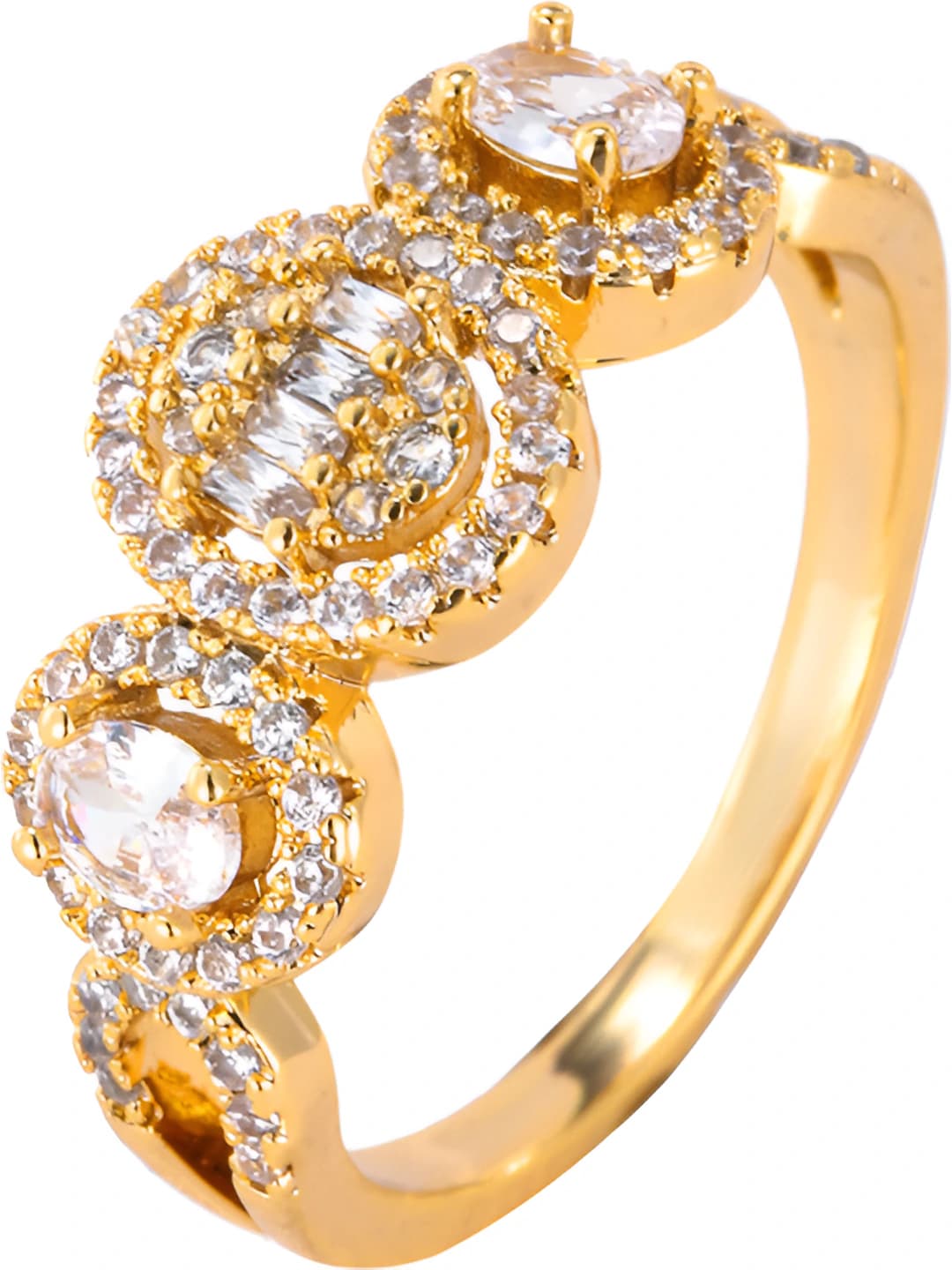 Women's geometric copper ring with gold plating and crystals