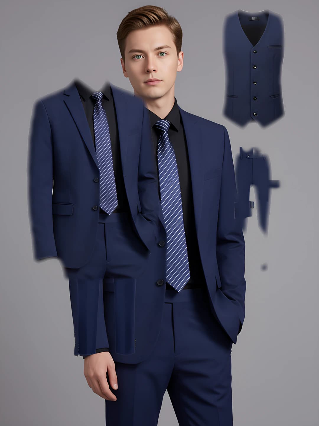 Men - Navy [Suit + Vest + Trousers]