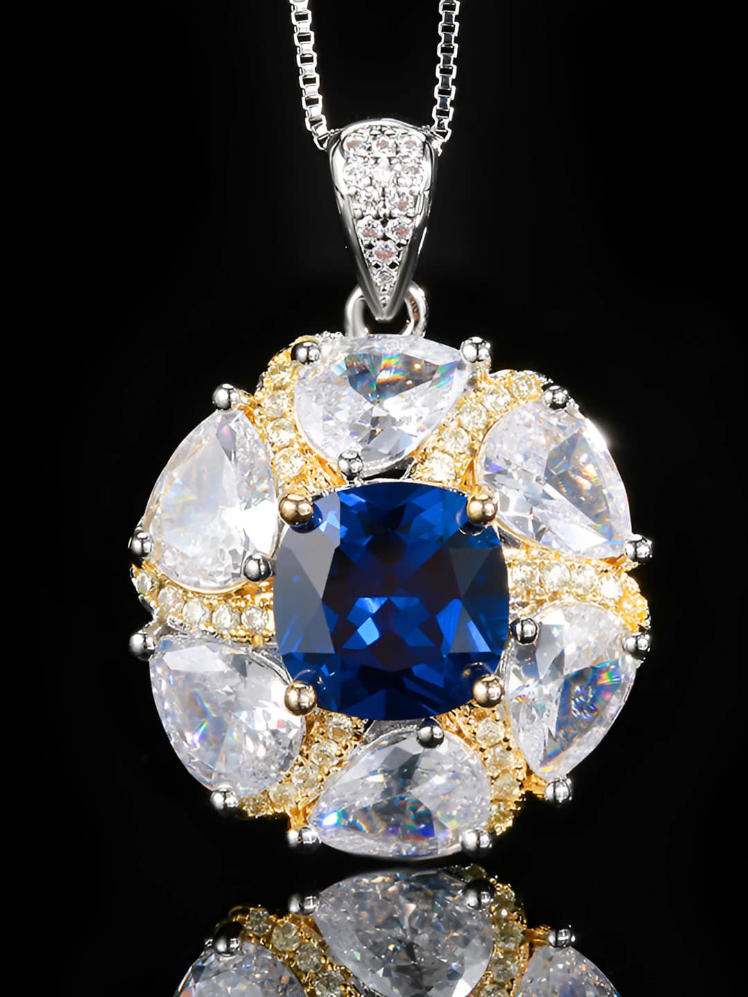 Blue spinel pendant with box and chain