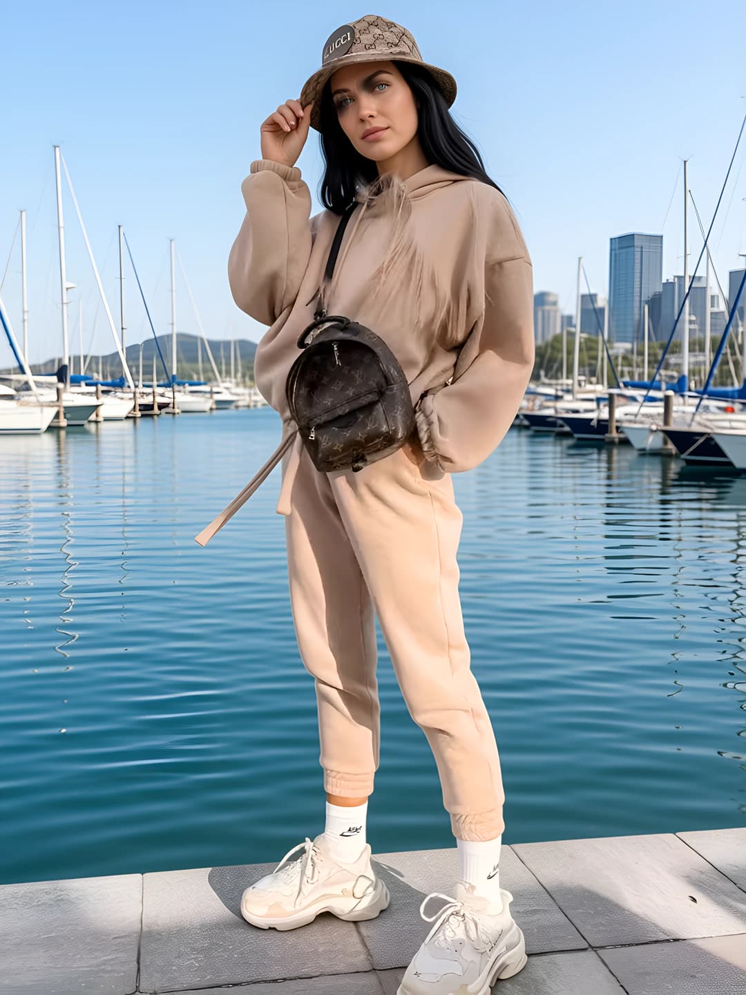 Women's casual two-piece sweatshirt and trousers set for autumn-winter, solid colour, long sleeve
