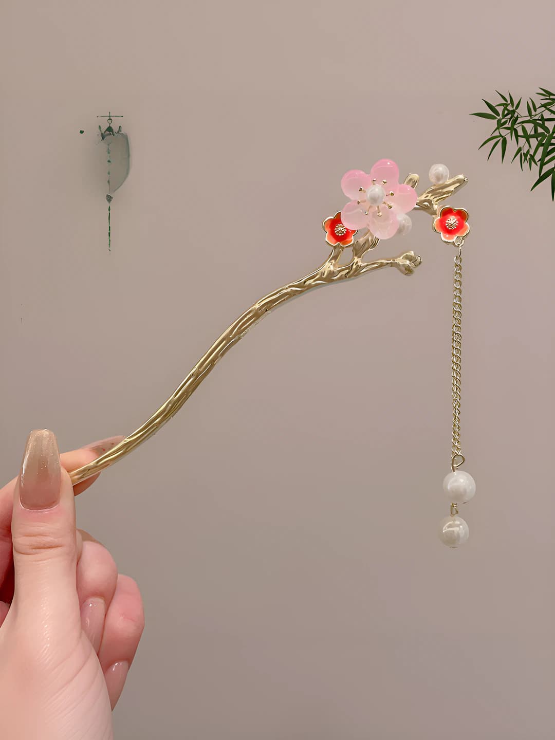 20# Абрикосовый одиночный цветок жемчужная кисть шпилька (в пакете) 17 см