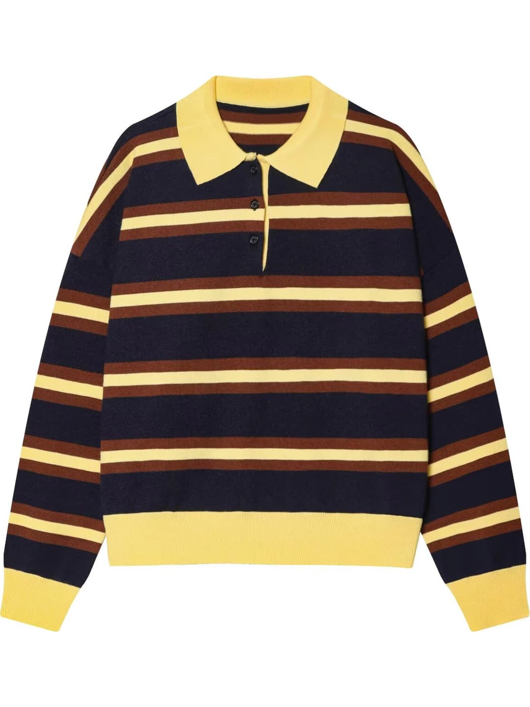 Women's striped sweater with POLO collar, long sleeves, casual knit pullover