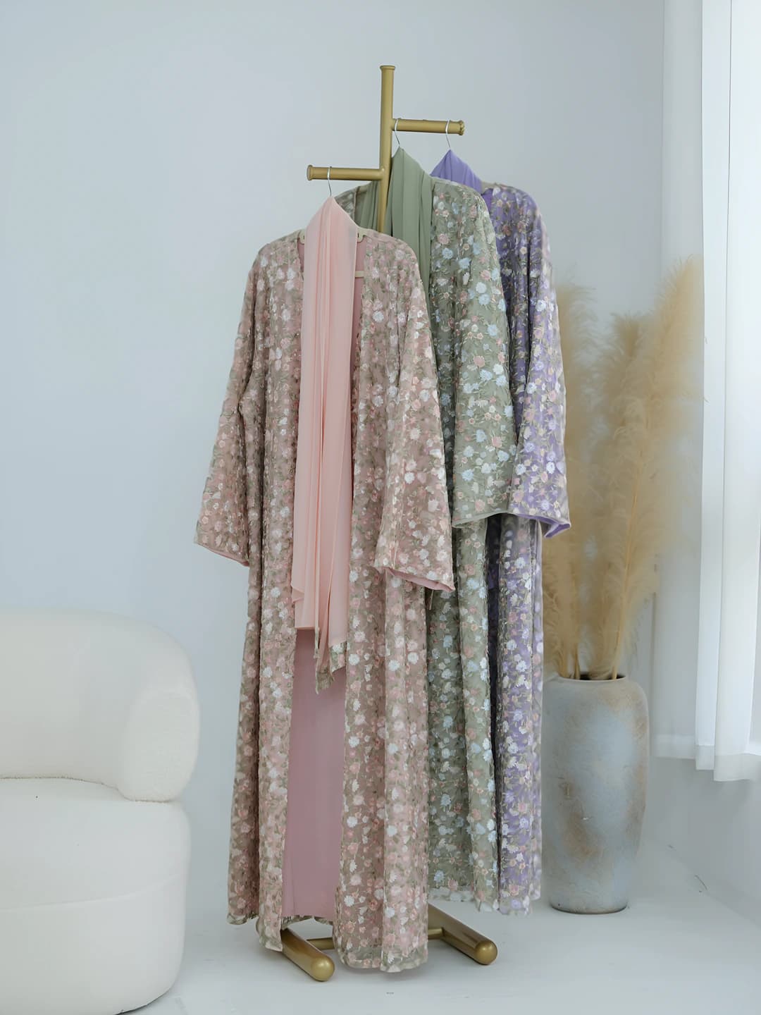 Women's plus size embroidered double-layer cardigan and headscarf