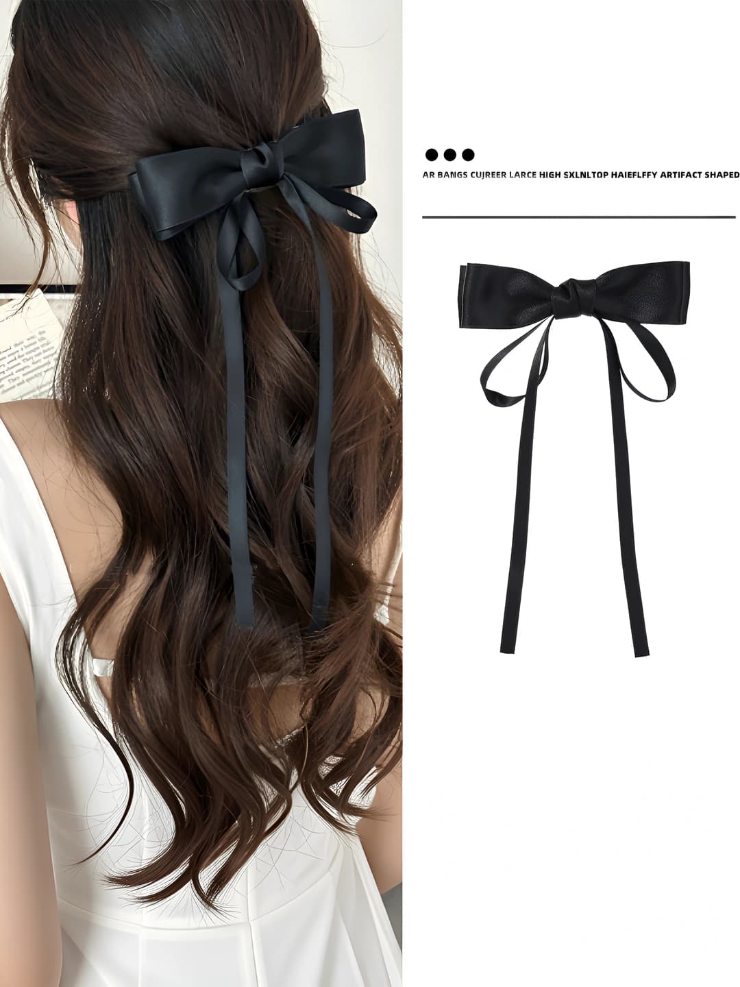 Women's black bow spring hair clip, mixed material, handmade, 2026
