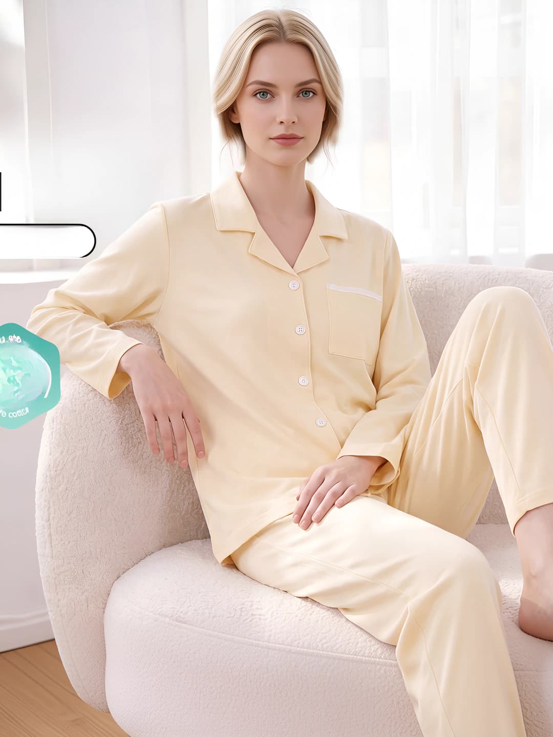 Ayollar uchun postnatal pijama toʻplami, paxtali, yupqa, bir rangli, qaytarma yoqa, uzun yeng, uzun shim, ter shimadigan, to'rt mavsum