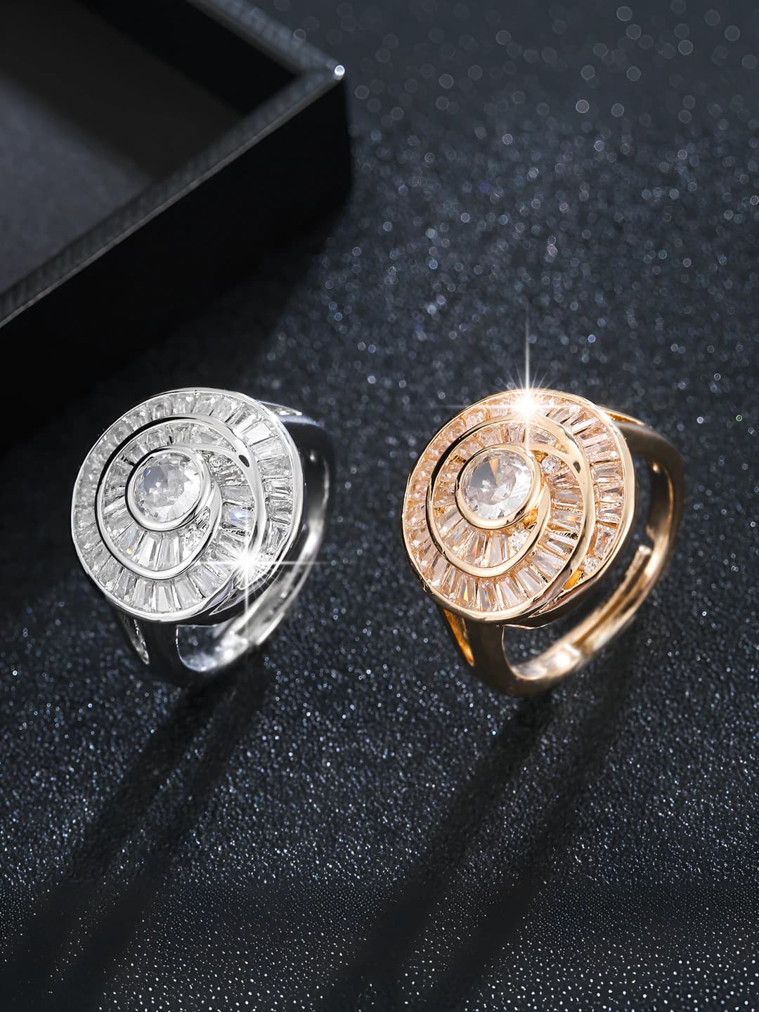 Ring for women and men in modern style with round design element, zircon and gold plating