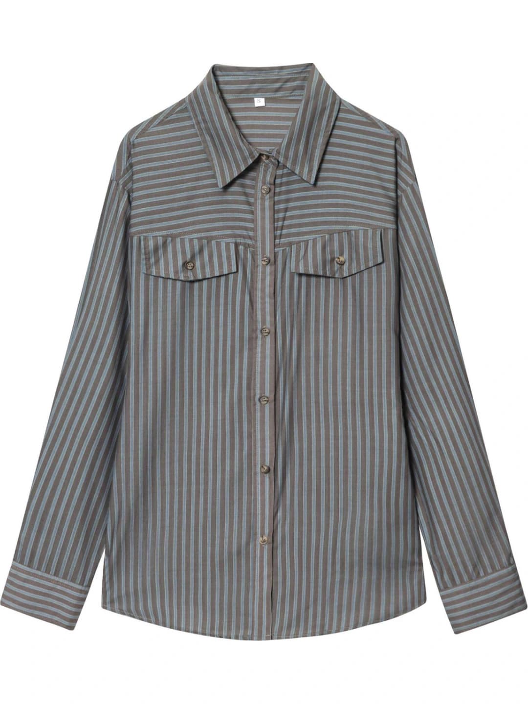 Women's long-sleeve striped shirt, loose fit, POLO collar, polyester fabric, spring-autumn 2026