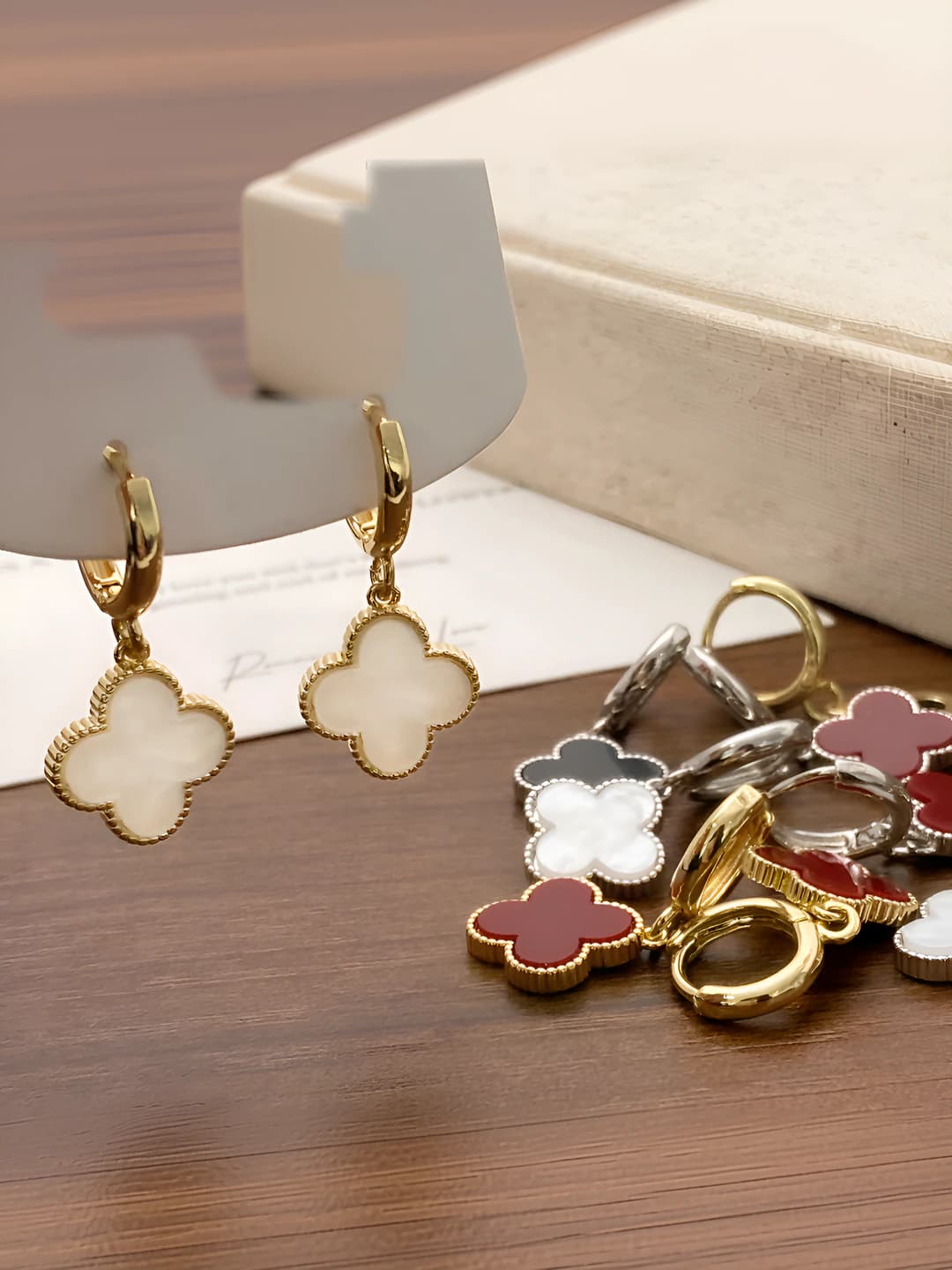Women's Korean style flower earrings, geometric design element, 14k gold plated copper