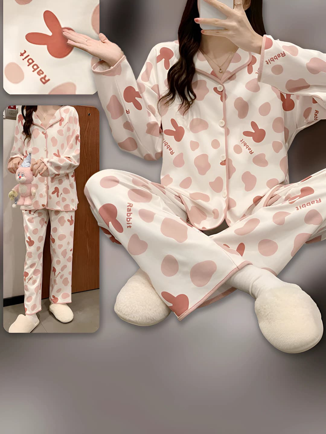 Women's long sleeve pajama set with trousers, crew neck, all-season, 2026