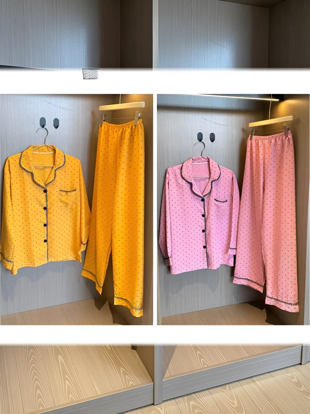 Ayollar uchun bahor-kuzgi sof paxta pijama to'plami, uzun yengli va uzun shimli, qaytarma yoqali, koreys uslubida