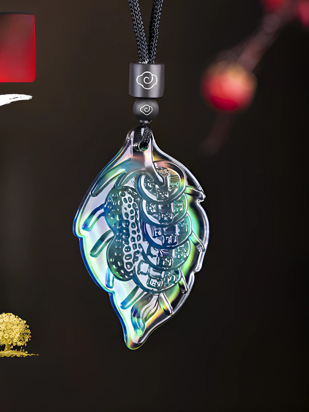 Retro style thermochromic crystal leaf pendant necklace for men and women