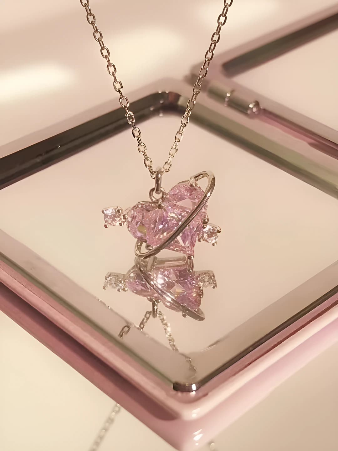 Pink heart necklace