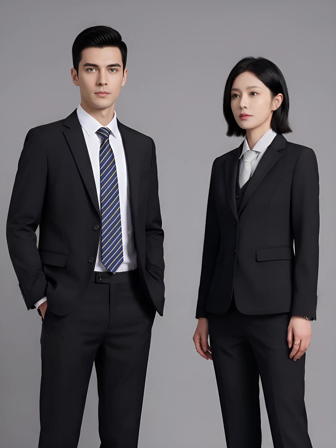 Women's business suit with trousers, black, long sleeve, trousers, 2026
