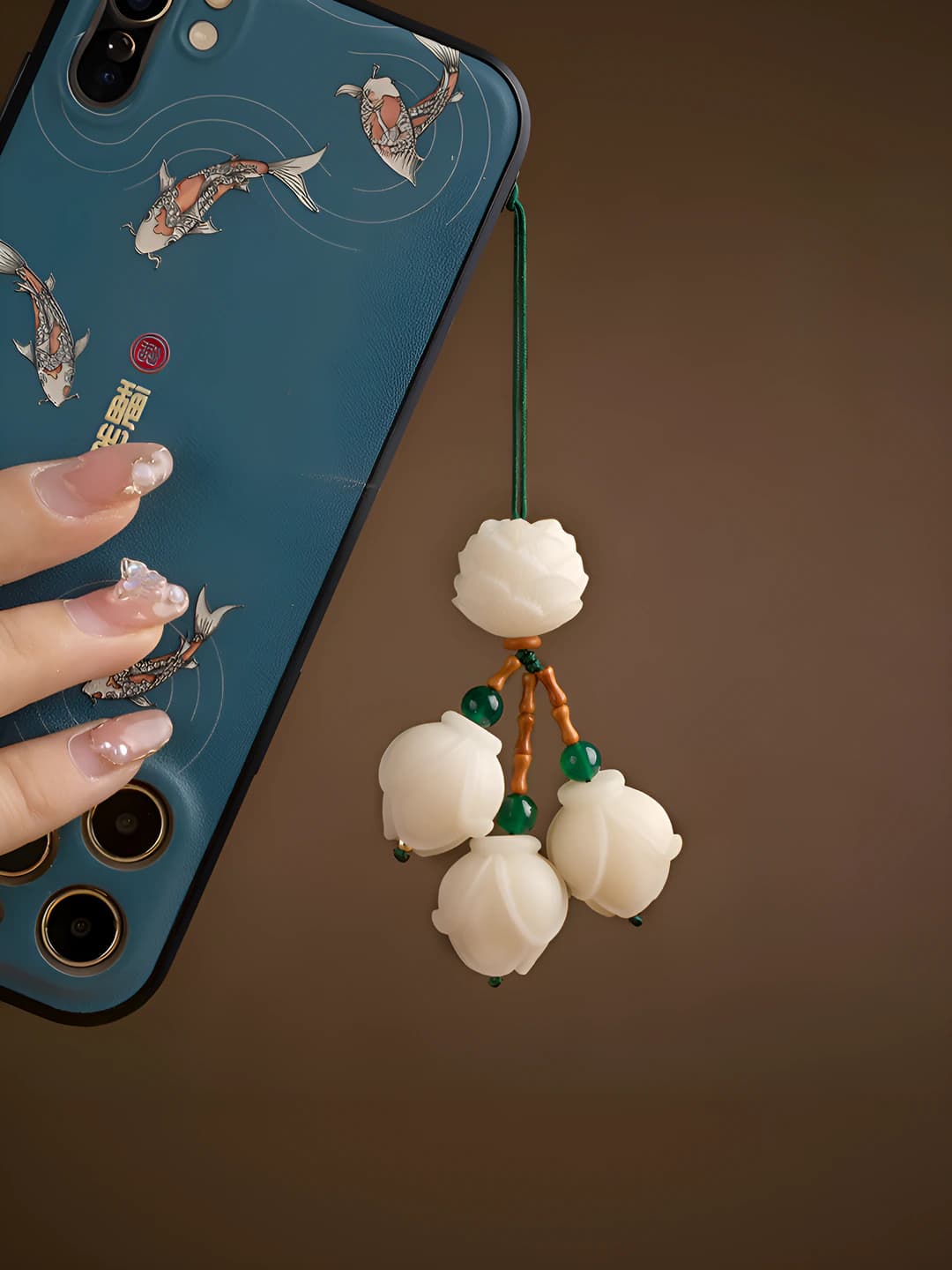 New Chinese style bodhi root and magnolia flower phone lanyard and keychain, for couples