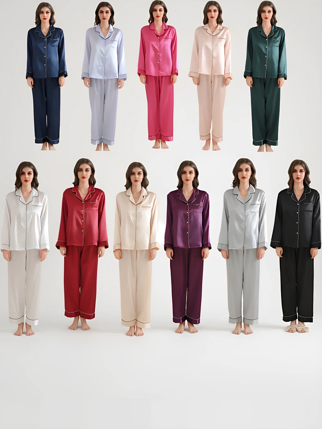 Women's long sleeve and trousers pajama set, blazer collar, thin, breathable, all-season