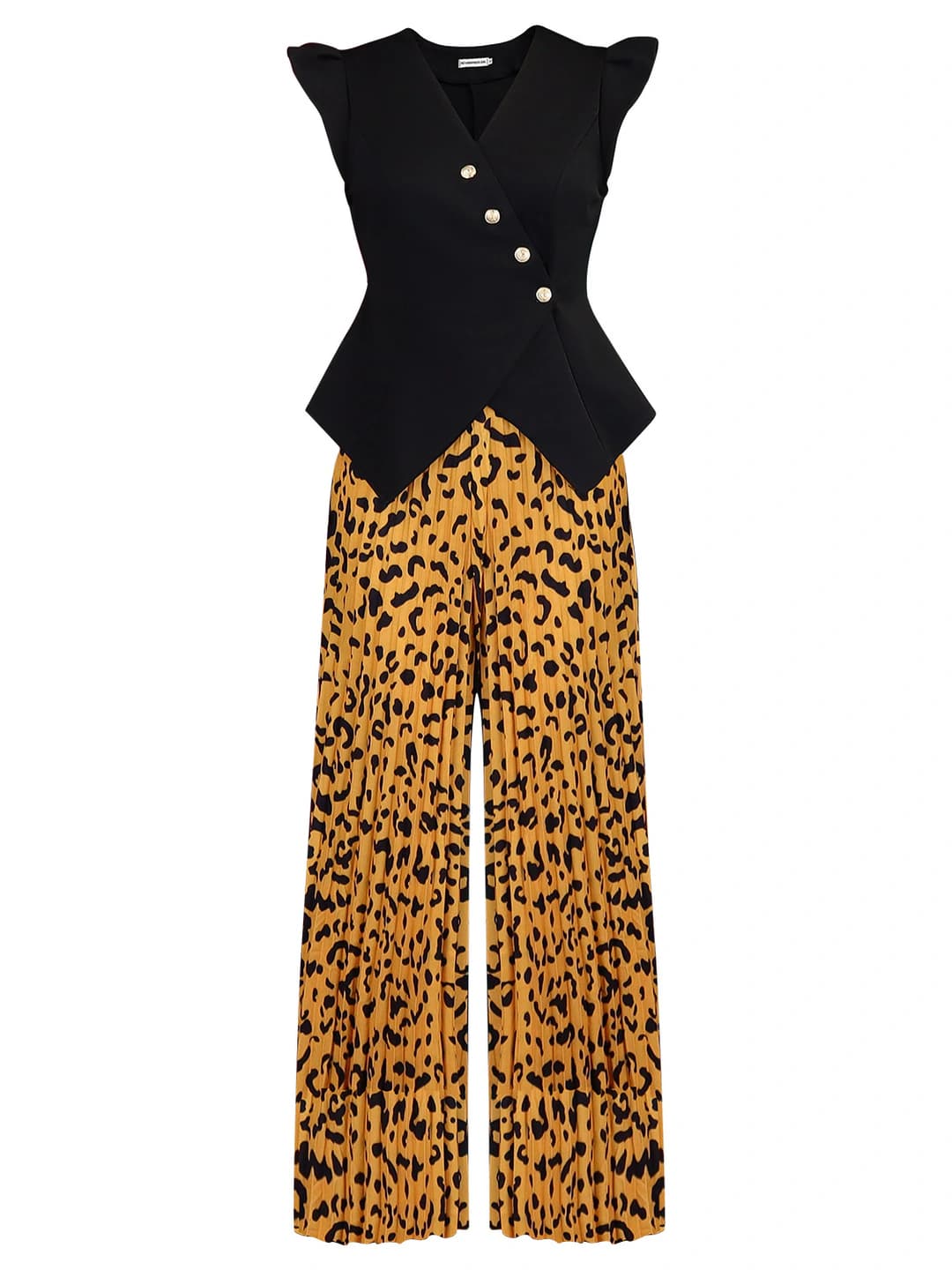 Black top, leopard pants