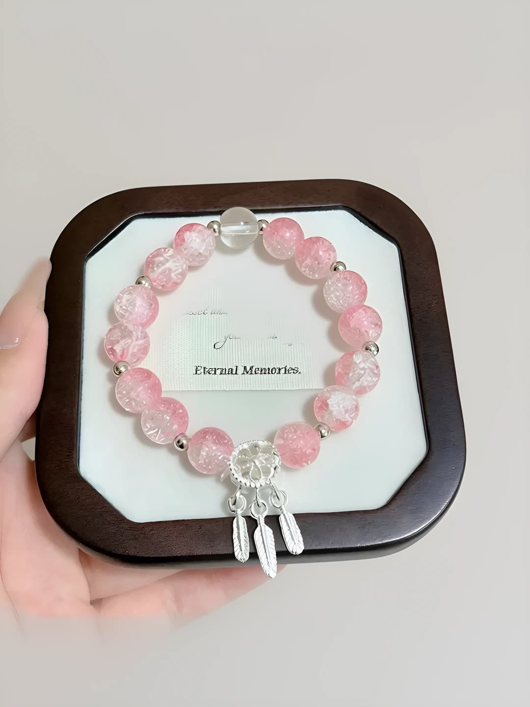 M1317 Pink feather dreamcatcher bracelet