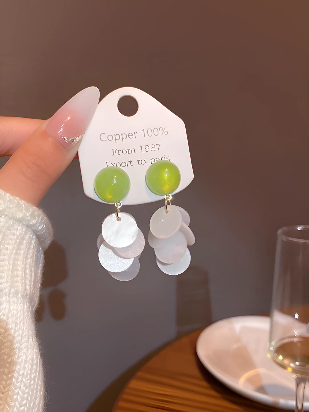Women's avocado green shell stud earrings, for summer, 2026